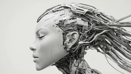 Futuristic Cybernetic Woman with Intricate Mechanical Details
