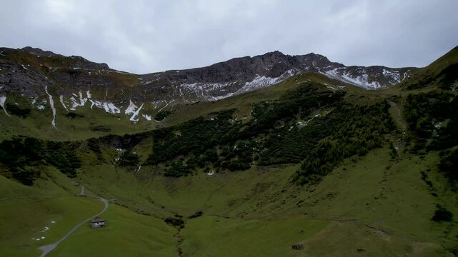 Beautiful aerial Footage of Malbun the Alps and the small town in Liechtenstein