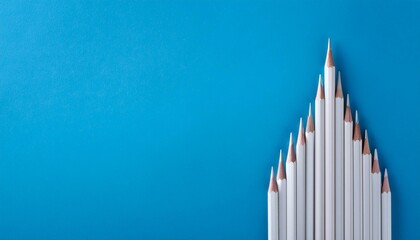 Obraz premium White pencils isolated on blue background with copy space. Creative background for education or business concept design. Generated image