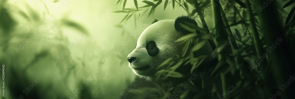 Leinwandbilder panda portrait surrounded by bamboo in a tranquil forest setting with ample space for text. generati