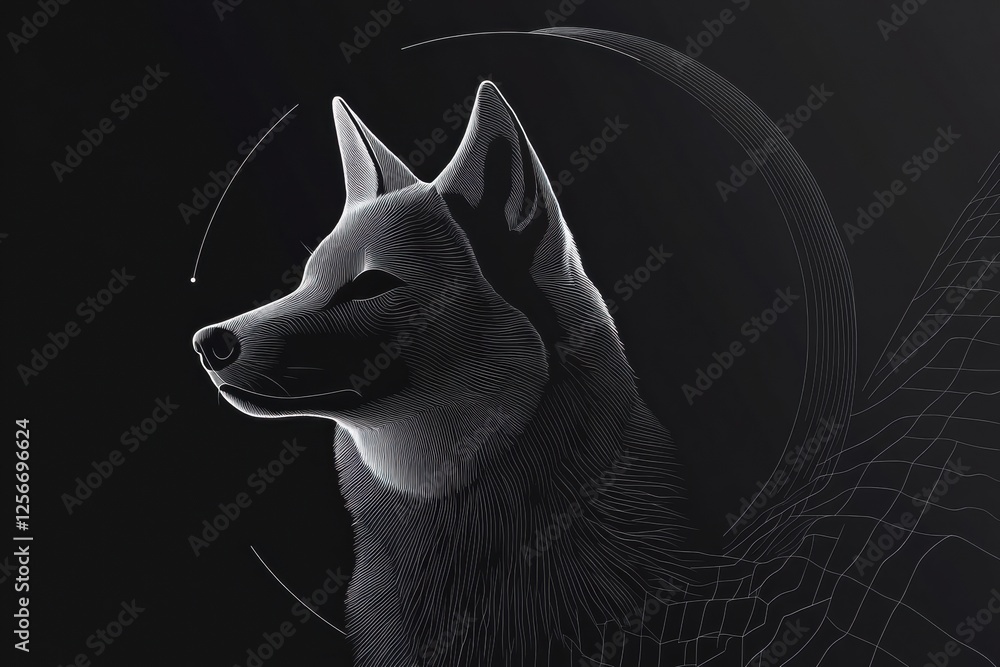 Fototapete wolf silhouette against a glowing full moon with space for text and minimalist design elements in a 