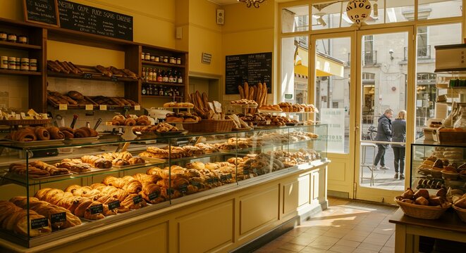 An inviting french bakery displays an array of delicious pastries