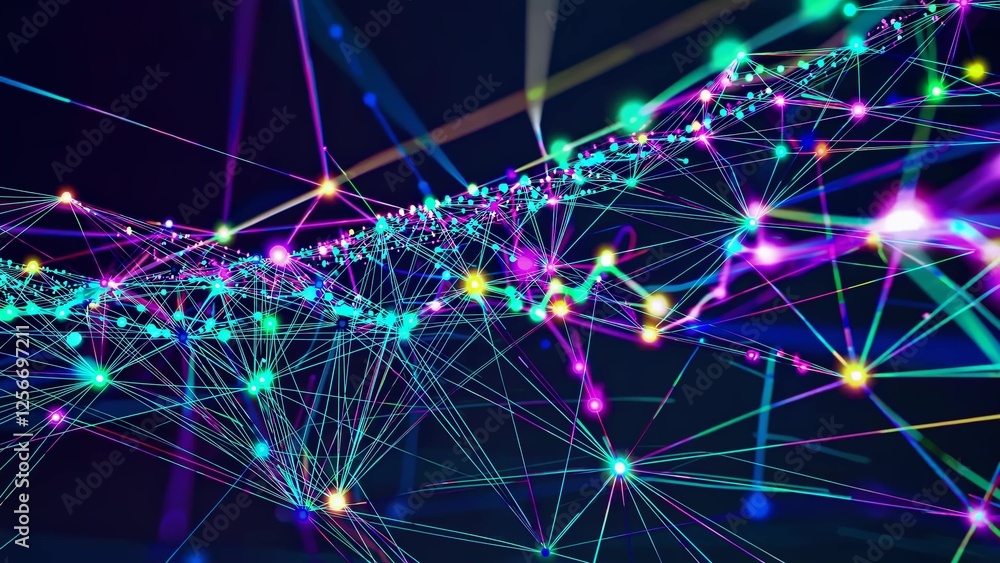 Poster colorful abstract plexus technology background illustrating vibrant connections and dynamic data exc
