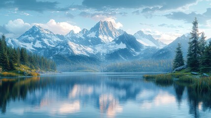 Fototapeta premium Majestic Mountain Lake Scenery at Dawn