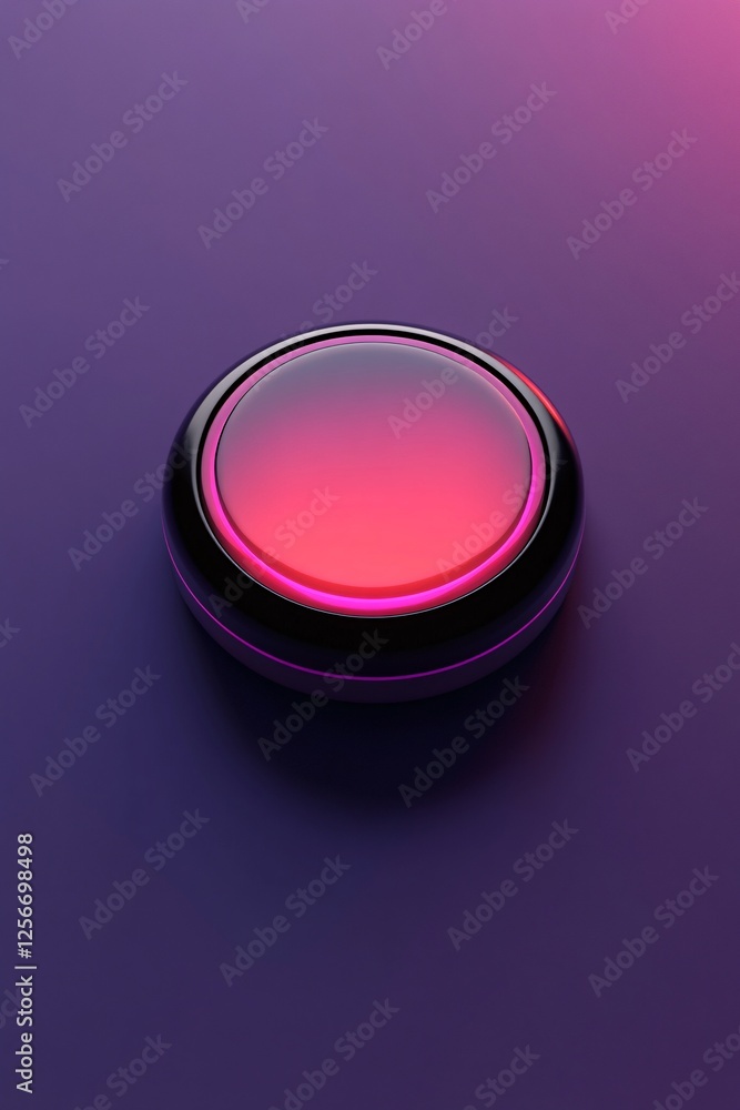 Aufkleber Round power button glowing red on a soft gradient background, perfect for technology and innovation concepts
