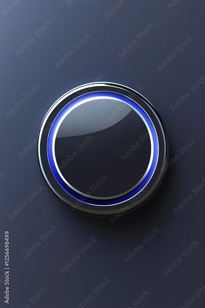 Aufkleber circular black and blue button is gleaming against a dark backdrop