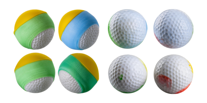 Colorful Golf Balls with Unique Patterns and Textures on White Background