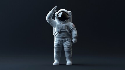 Astronaut saluting against dark background.