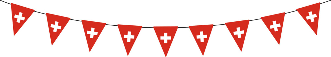 Switzerland, bunting garland, swiss pennants, string of triangular flags © Liena