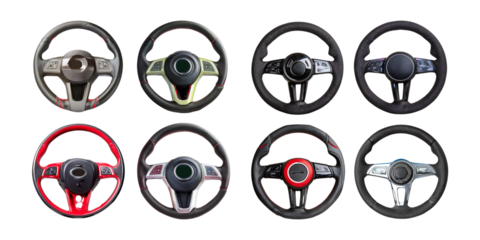 Variety of Car Steering Wheels Isolated on White Background