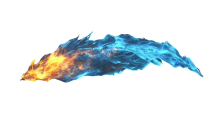 Blue and orange fire swirling together with transparent background