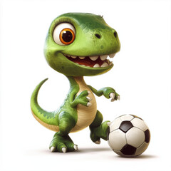 Fototapeta premium cute little dinosaur is playing soccer