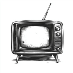 Vintage Television Illustration Retro Black and White TV Design with Antenna for Classic Media and Technology Concepts