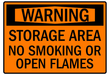 No smoking sign storage area. No smoking or open flames