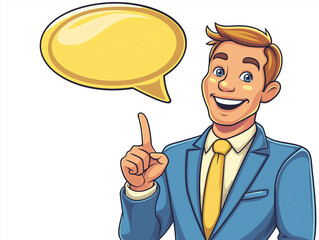 Businessman Illustration with Speech Bubble Cartoon Style Professional Character Design for Communication and Presentation Concepts