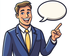 Businessman Illustration in Suit with Speech Bubble Professional Character Design for Communication and Presentation Concepts