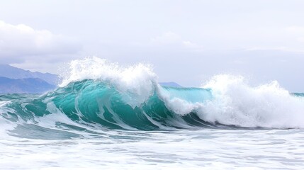 Ocean wave crashing, coastal mountains background,  travel, nature