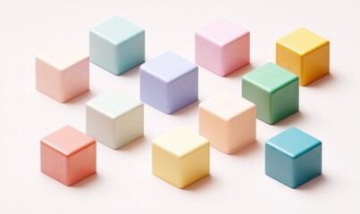 Pastel colored cubes arranged in a pattern on white background.