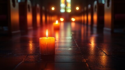Soft Glow of Candlelight in Peaceful Church Setting