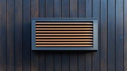 Contemporary metal ventilation grill covers a gap in a wooden wall, allowing fresh air into the building