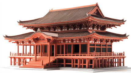 Intricate Wooden Model of a Traditional Japanese Temple Architecture