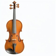 Fototapeta premium A classic wooden violin on a white isolated background, showcasing its intricate design and craftsmanship, perfect for music-themed projects.