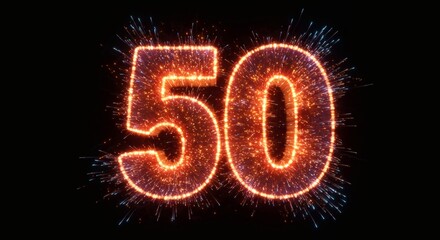 Fifty Sparkler Celebration: A Fiery Digital Number 50