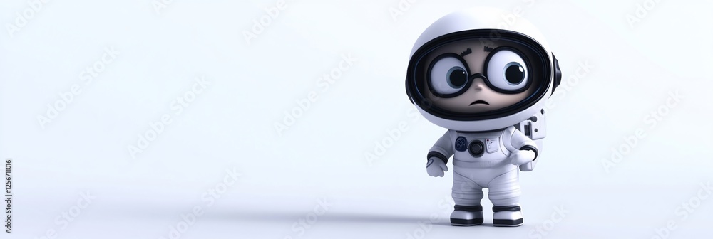 Poster grumpy cartoon astronaut in spacesuit.