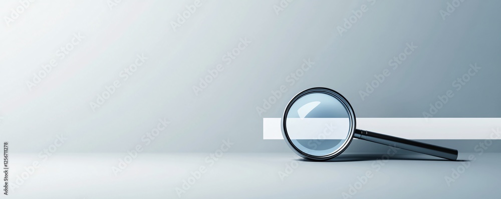 Poster magnifying glass zooms in on empty search bar against light gray backdrop
