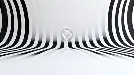 Abstract black and white striped tunnel with light center.  Possible use Background, graphic design, and creative projects