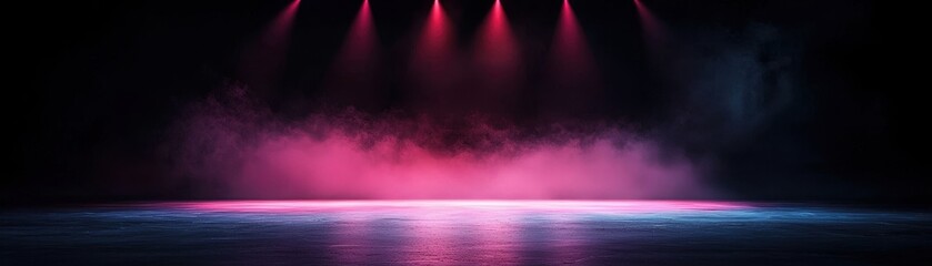 Obraz premium Futuristic concert stage with three spotlights and red light empty of audience ready for performance