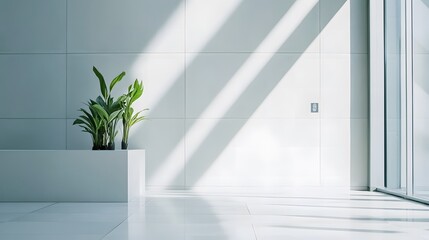 Modern office lobby with clean, minimal design and natural light, embodying simplicity and elegance