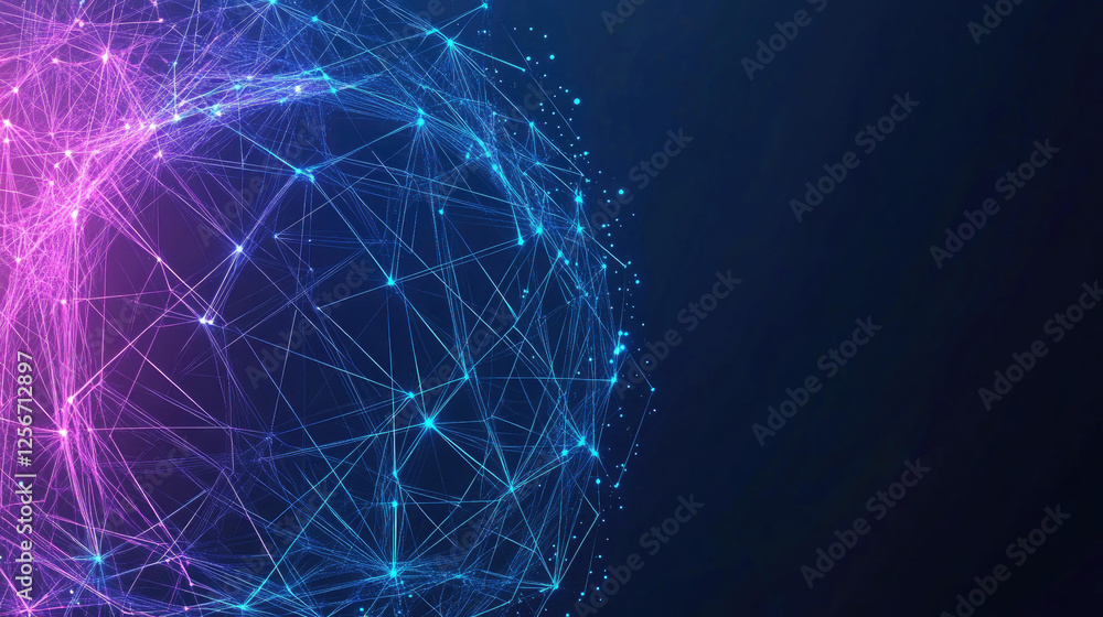Aufkleber abstract network sphere glowing with pink and blue lines and nodes