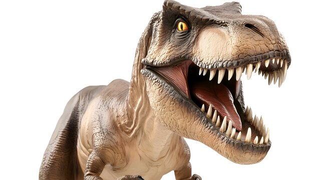 Menacing T-Rex figurine with sharp teeth, isolated and striking, conveying primal ferocity and raw power