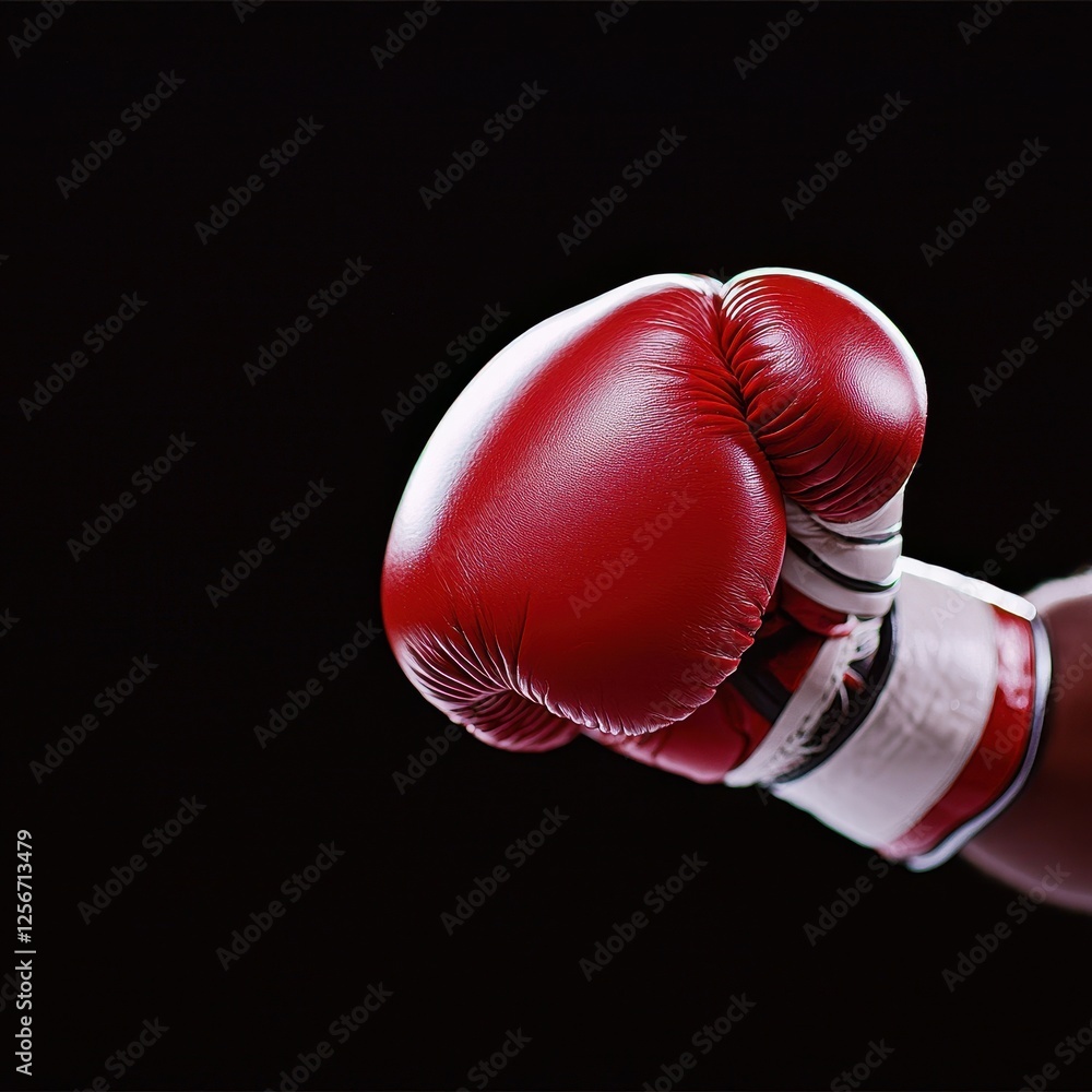 Poster red boxing glove in an action packed boxing scene with dynamic lighting effects and slow motion deta