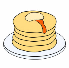 Illustration Stack of Pancakes with Syrup Isolated Background Breakfast Icon