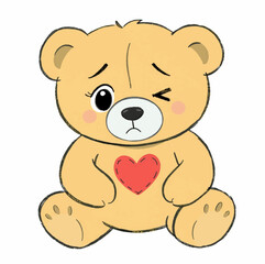 Illustration Sad Teddy Bear Brown Isolated Background Greeting Card Design