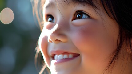A joyful multiracial face radiates warmth, celebrating diversity and connection