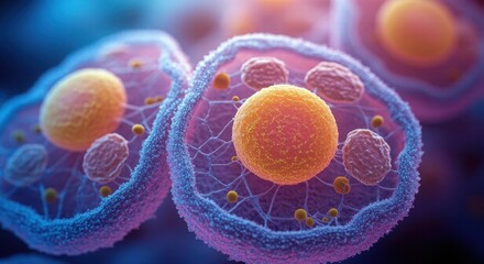 Intricate Cell Membrane Structure with Glowing Ion Exchanges.