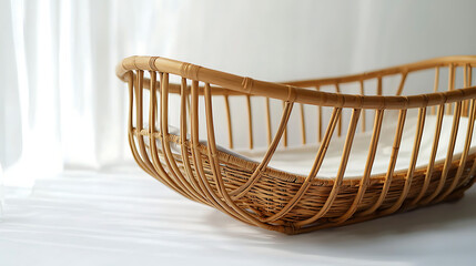 Fototapeta premium A wicker basket with a white blanket inside
