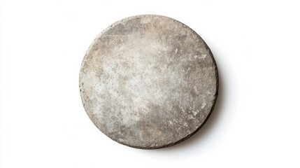 Fototapeta premium Round concrete slab isolated on white background offers versatile use in construction, design, and DIY projects.
