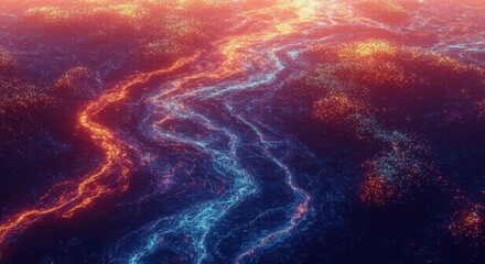 Intricate Digital Energy Patterns in a Futuristic Landscape.