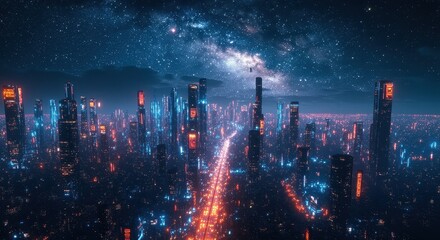 Fototapeta premium Futuristic Metropolis with Neon Lights in the Future.