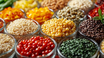 Colorful Variety of Dried Legumes and Pulses in Bowls