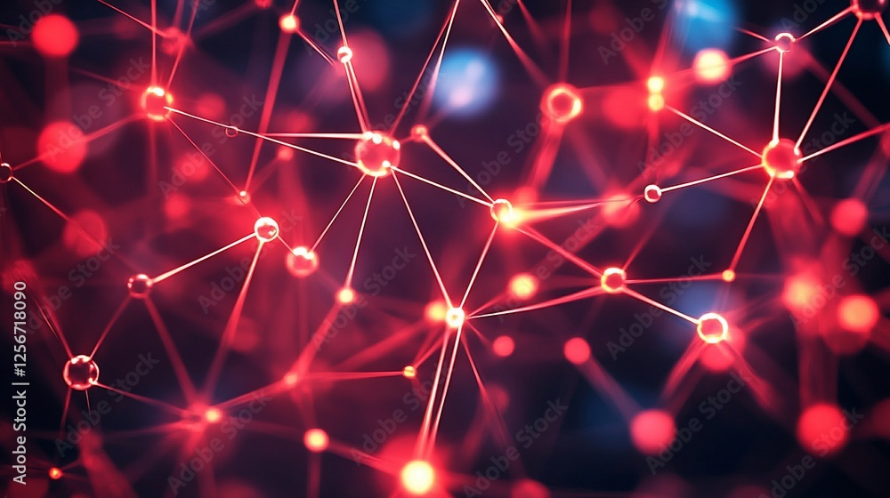 Poster abstract red glowing network nodes and connections.