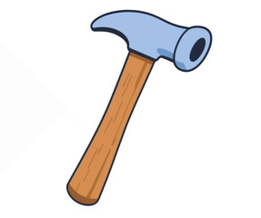 Cartoon Style Hammer with Wooden Handle Isolated on White Background.