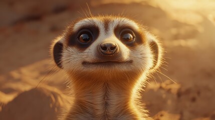 Fototapeta premium A Cute Meerkat Gazes Upwards In Golden Light