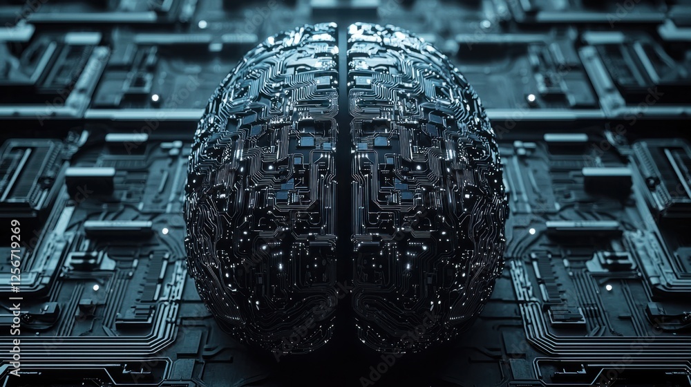 Poster futuristic neural network concept with circuitry and technology design