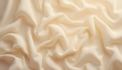 Obraz premium Soft, crumpled fabric in a light cream color creating an elegant textured background
