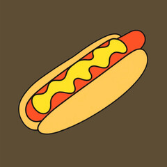 Illustration Hotdog with Mustard Isolated White Background Fast Food Icon